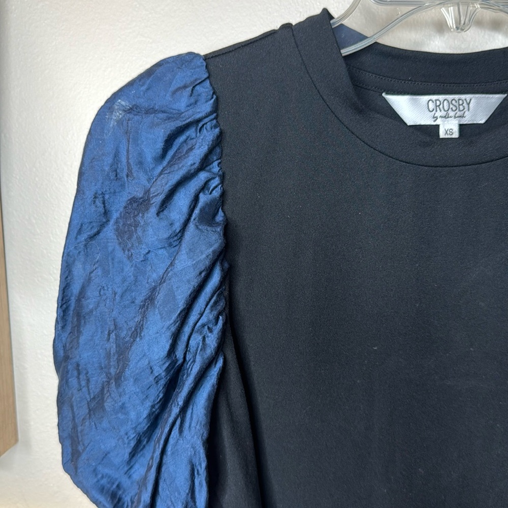 CROSBY by Mollie Burch Black and Blue Ruffled Puff Sleeve Blouse - Picture 2 of 14
